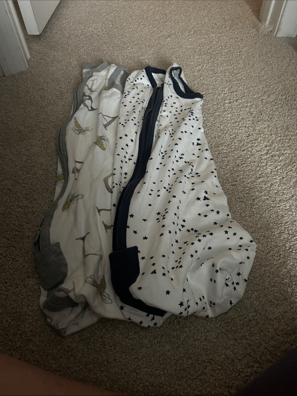White and Gray Star & Bee Sleeveless Baby Sleep Sacks - Pack
